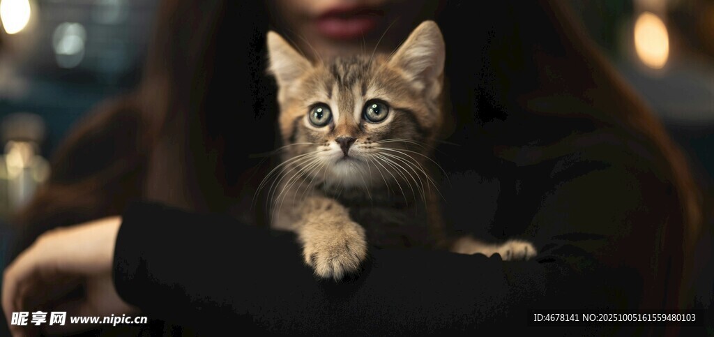 可爱小猫趴在人手臂上