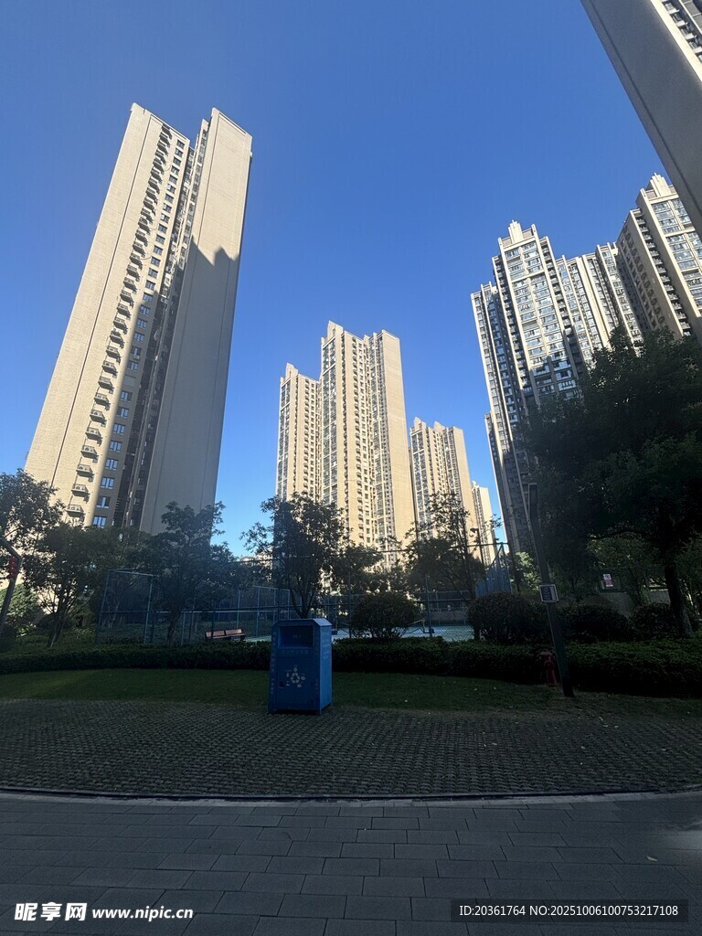 城市高楼与绿植景观
