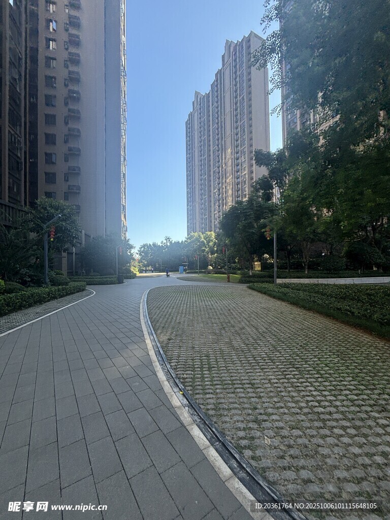 城市宽阔道路与林立高楼