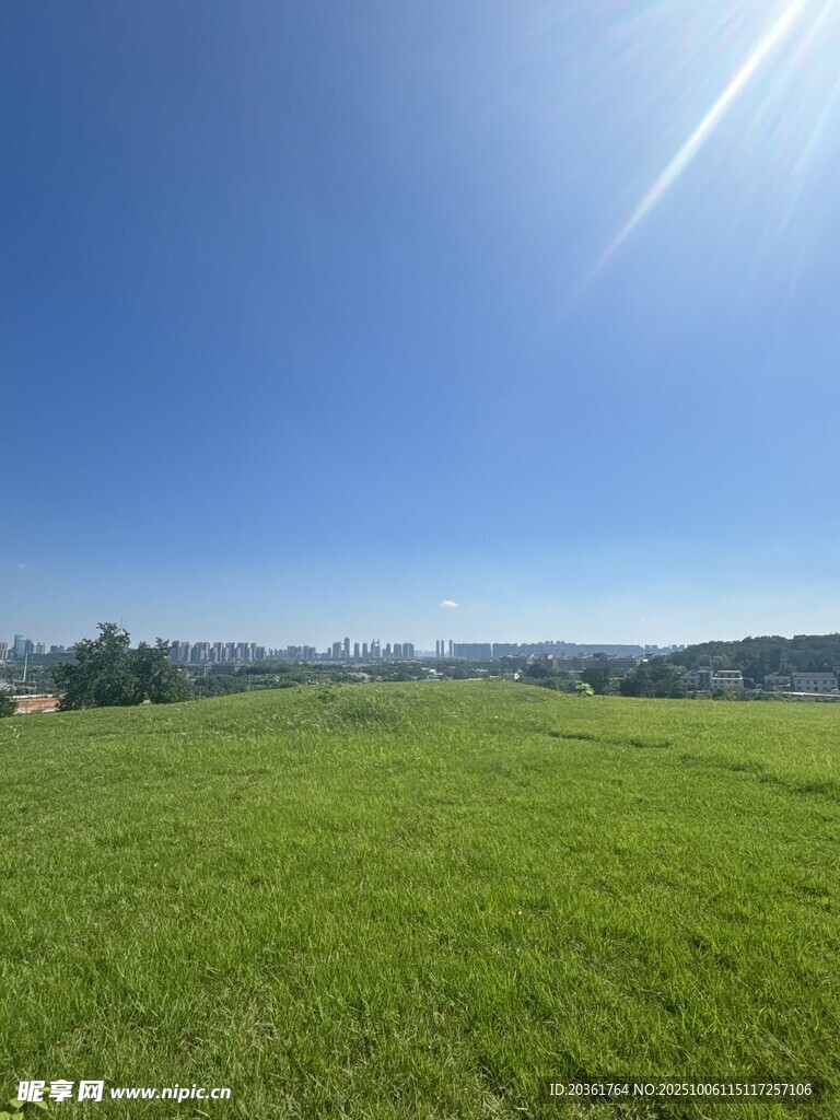 广阔绿草地与晴朗蓝天