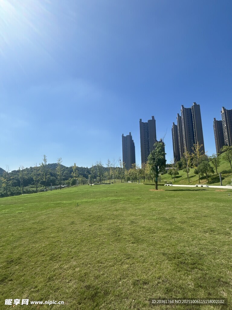 城市旁的开阔绿地景观
