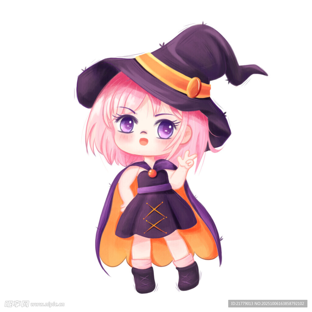万圣节小魔女形象插画