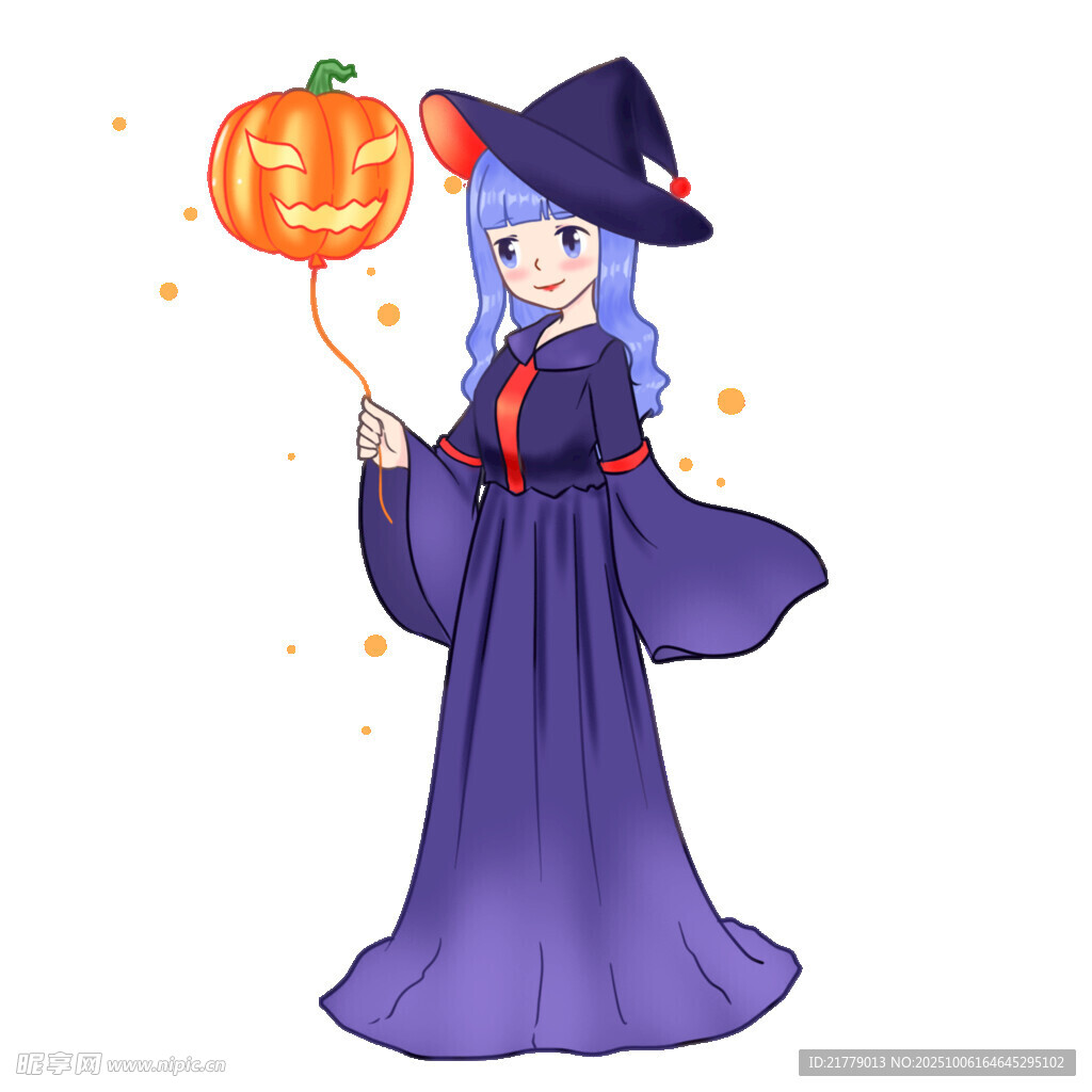 女巫手持南瓜魔法棒