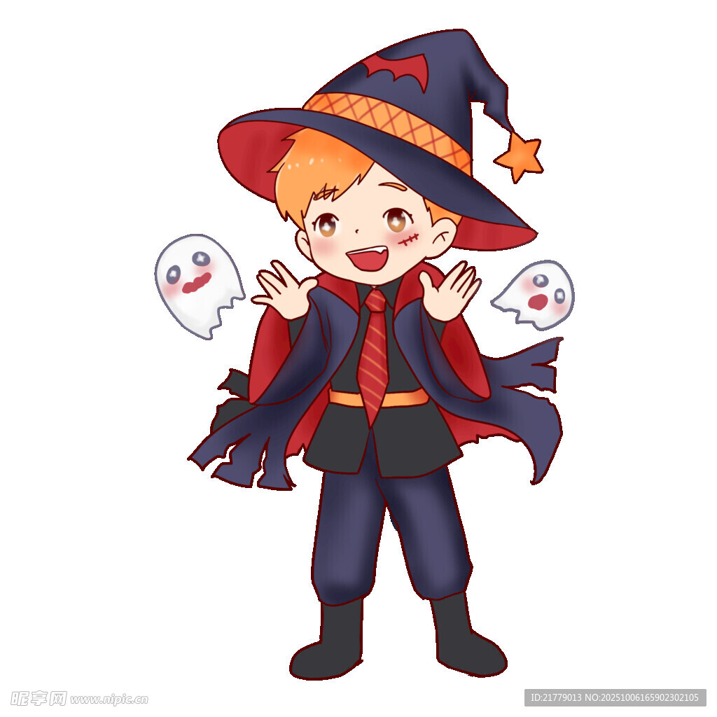 万圣节小巫师装扮的男孩