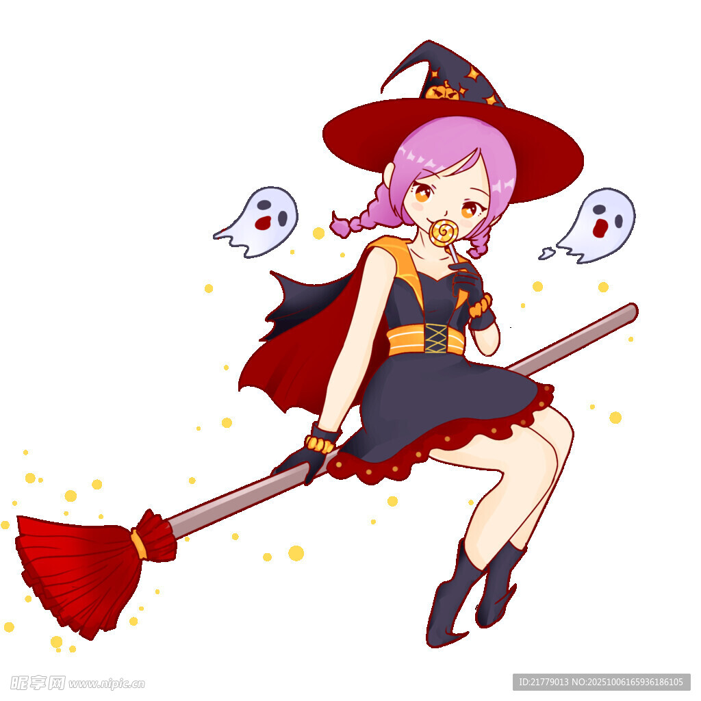 万圣节骑扫帚小女巫