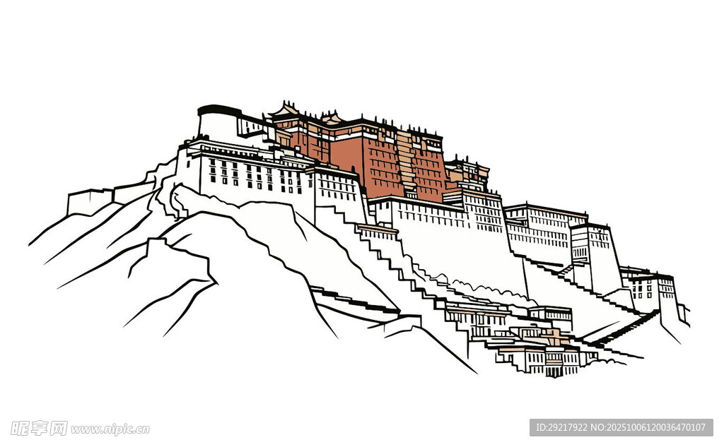手绘布达拉宫建筑景观