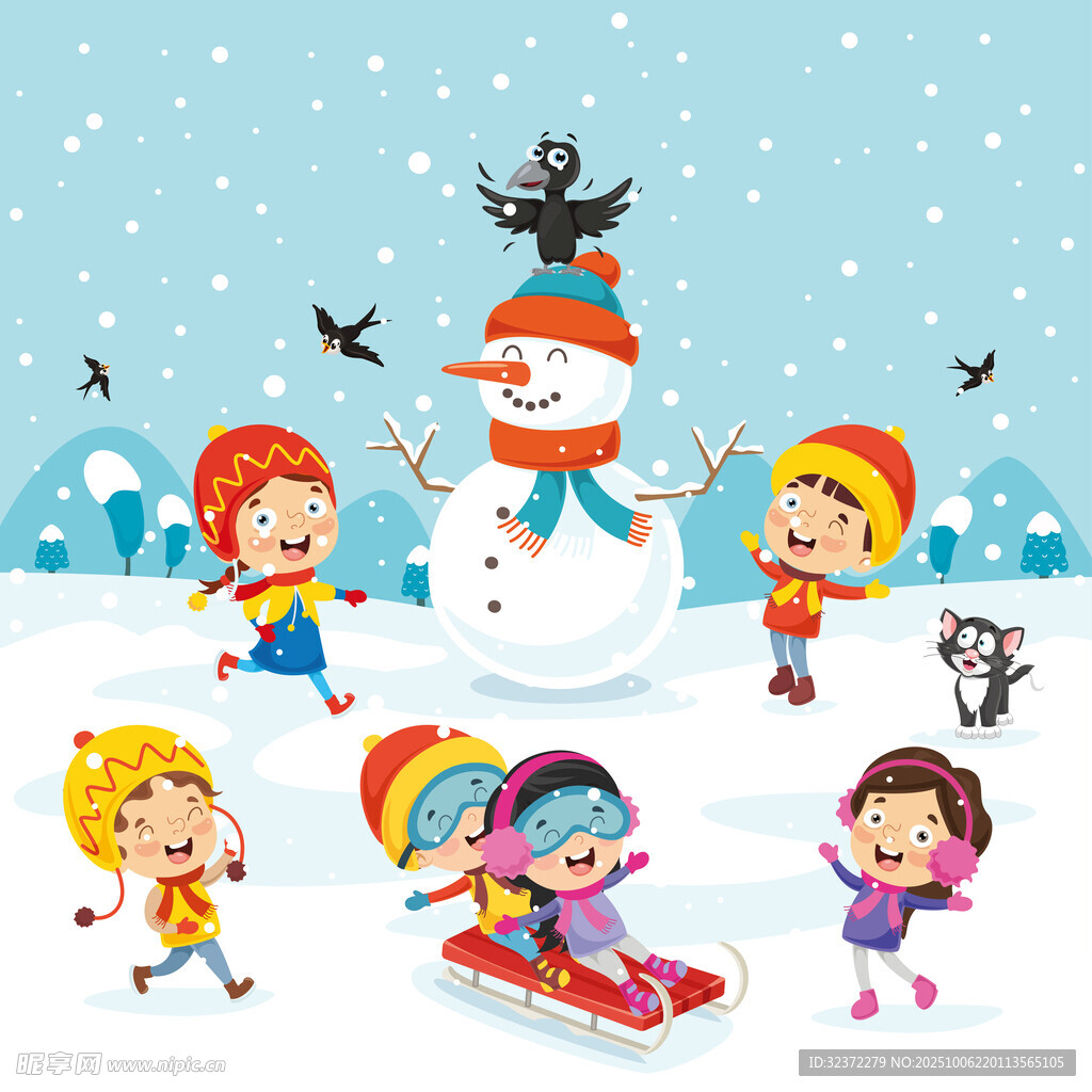 雪地中孩子们欢乐玩耍场景