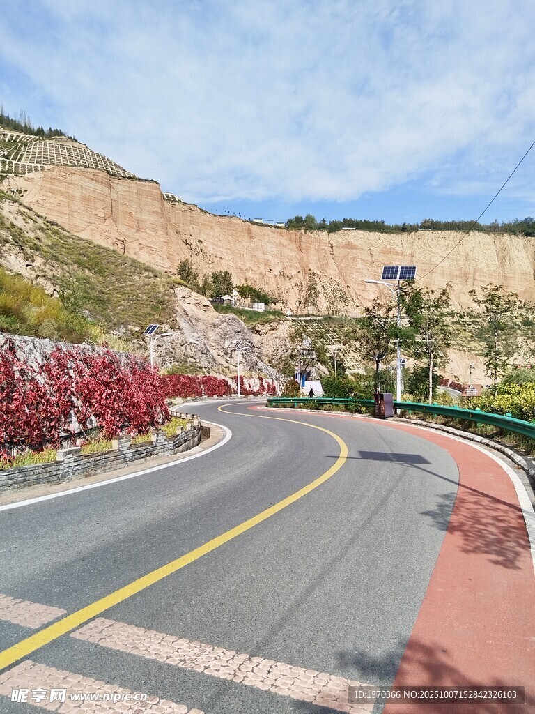山间蜿蜒公路旁繁花绽放