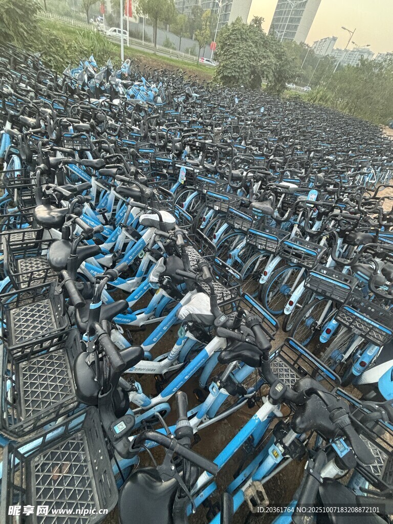 大量共享单车堆积场景