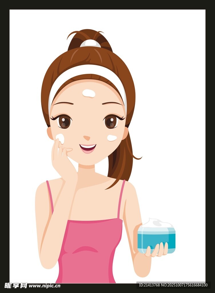 女孩开心护肤瞬间