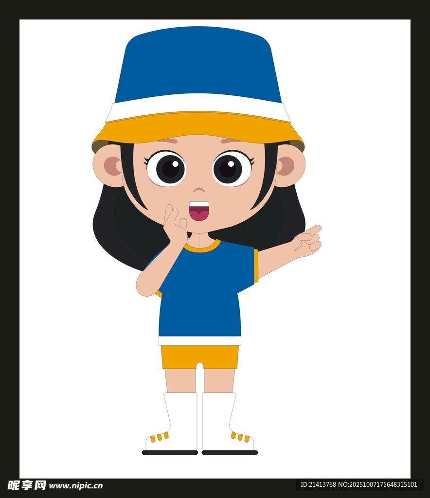 戴蓝帽的可爱卡通小女孩