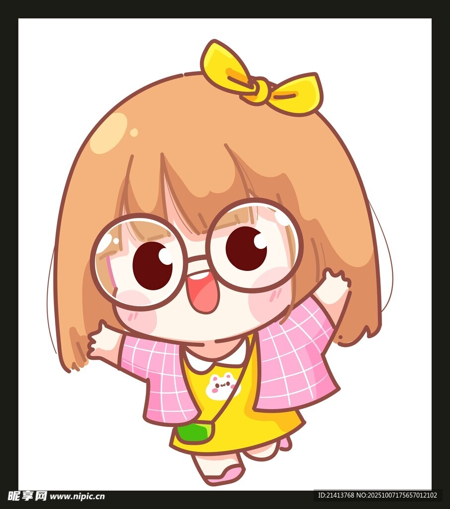 可爱戴眼镜的卡通小女孩