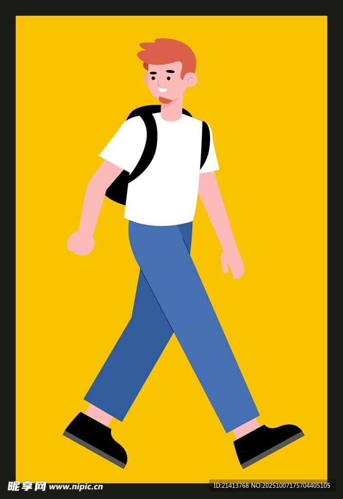 背着书包行走的少年