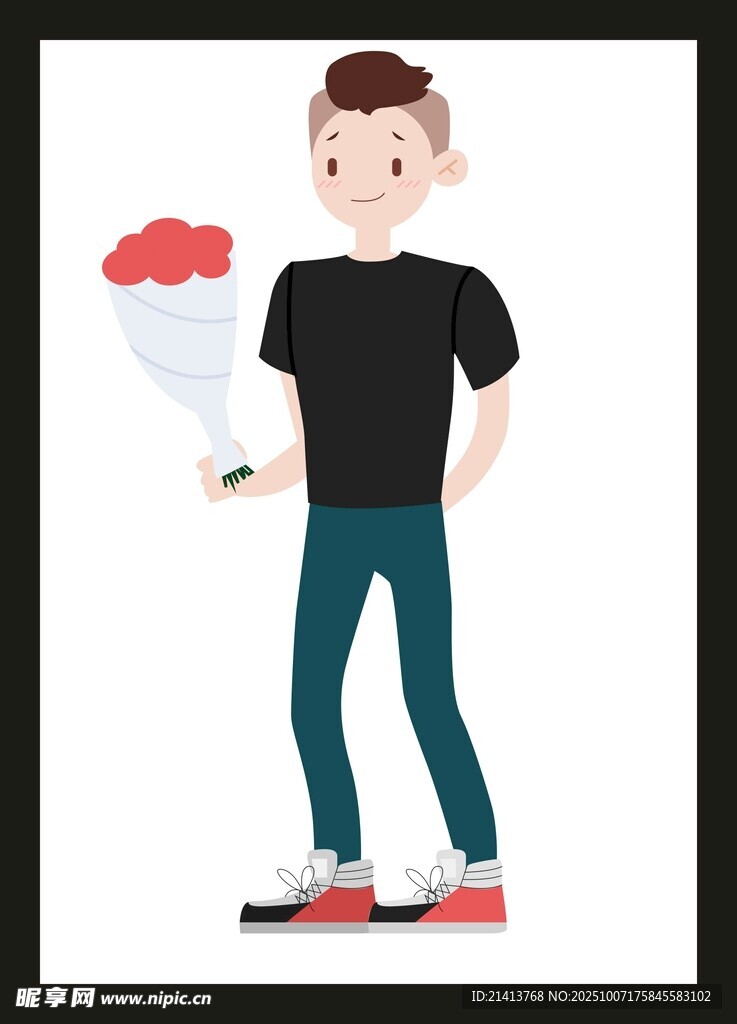 手持花束的时尚男士