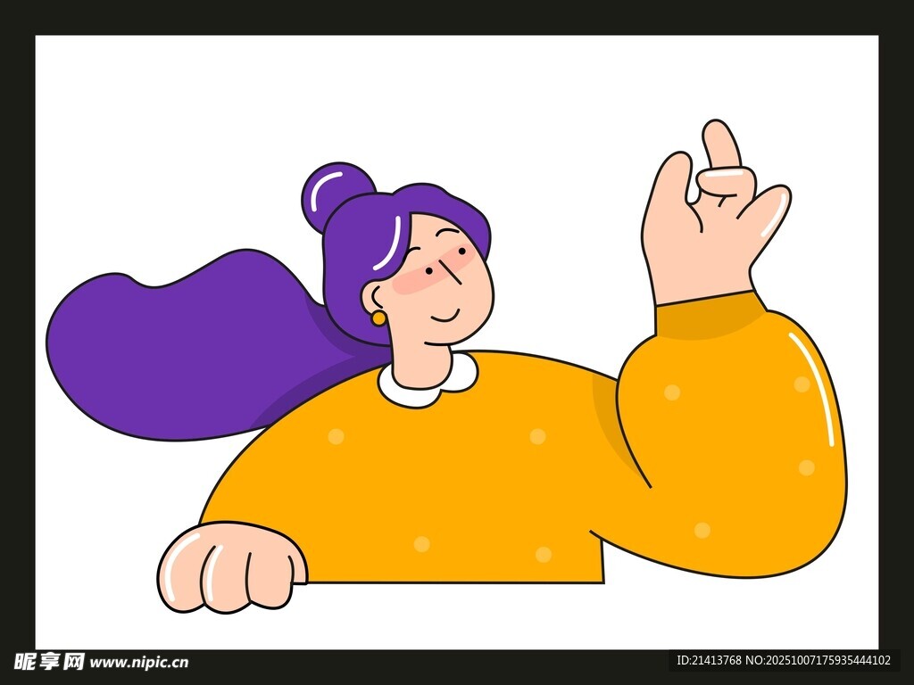 紫色长发女孩比手势