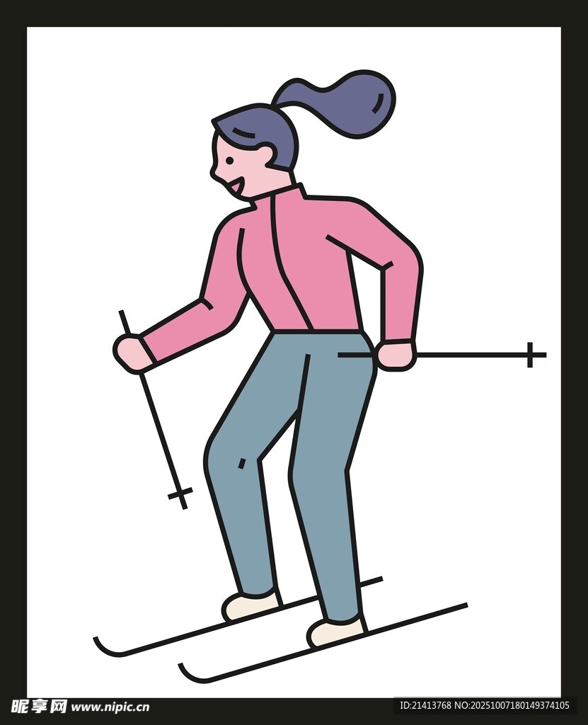 女子户外滑雪姿态图