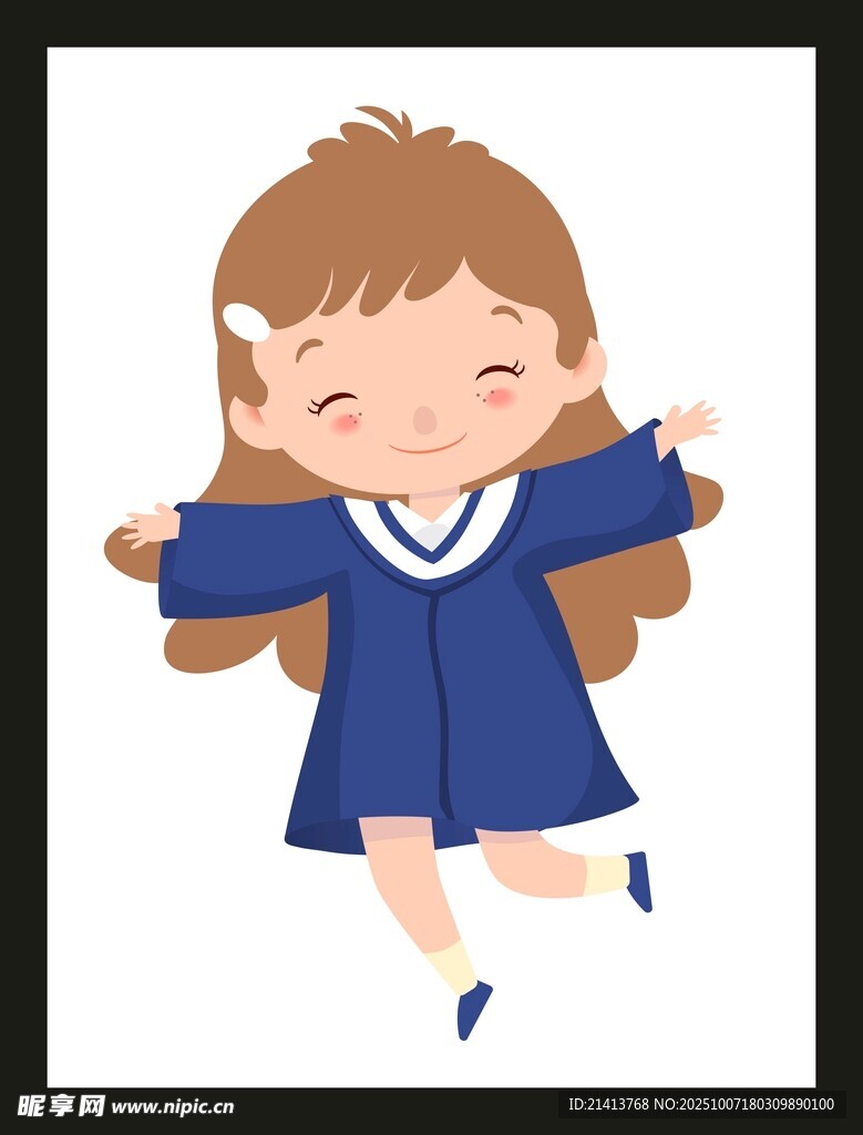 穿校服跳跃的可爱小女孩