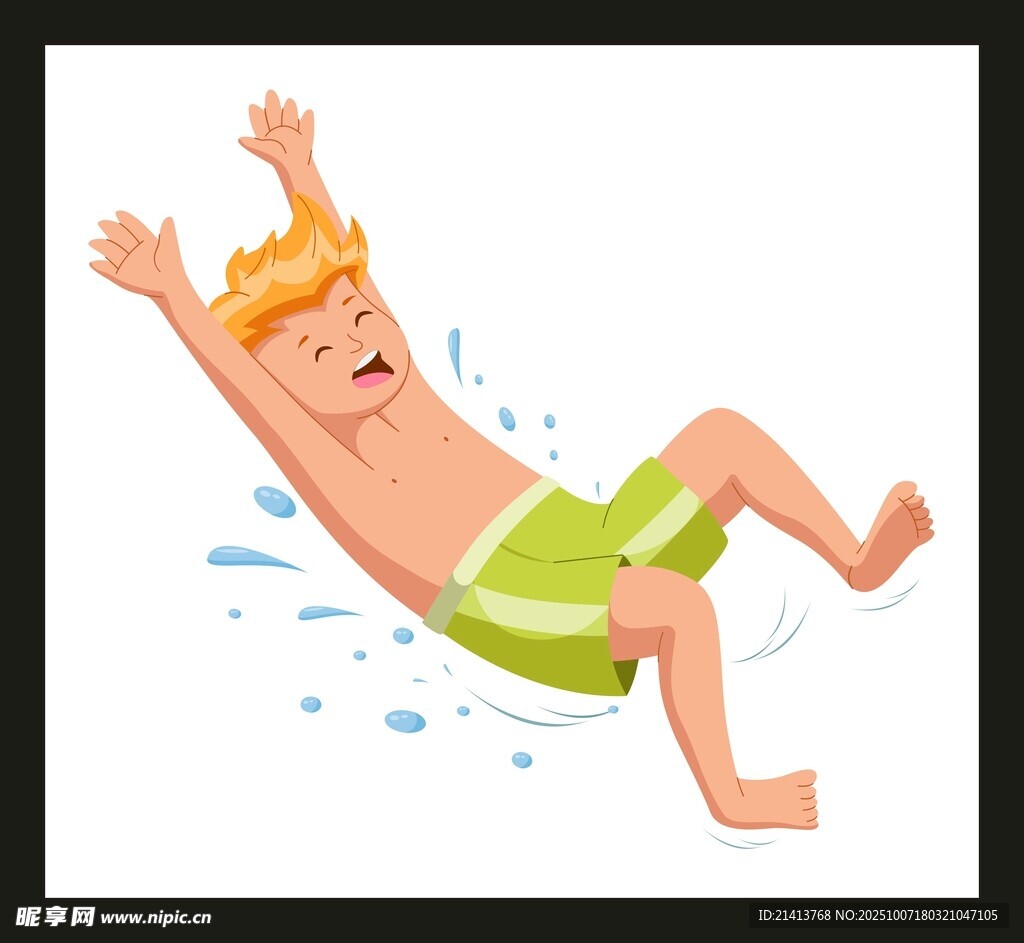 男孩欢快跳水瞬间