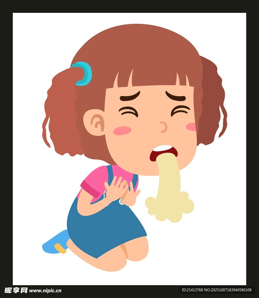 小女孩难受呕吐瞬间