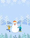 儿童与雪人插图