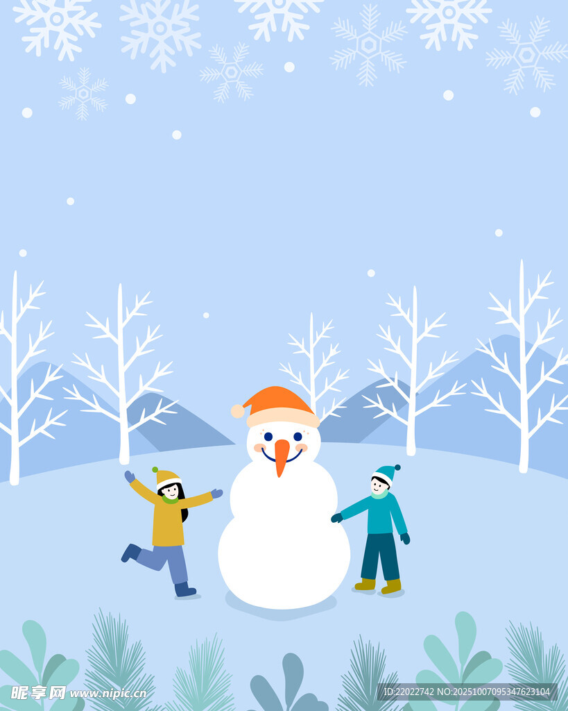 儿童与雪人插图