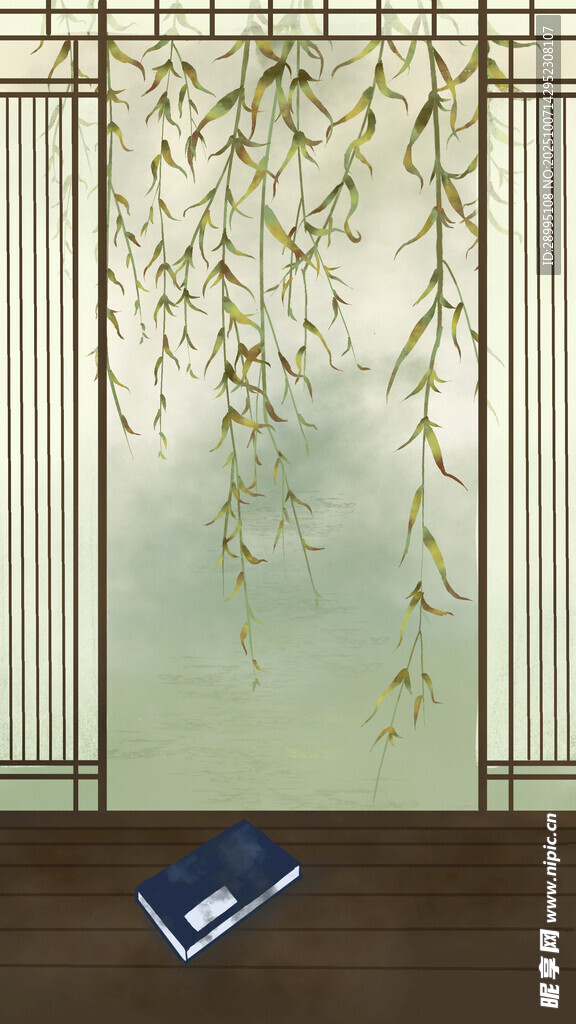 古风柳树门窗