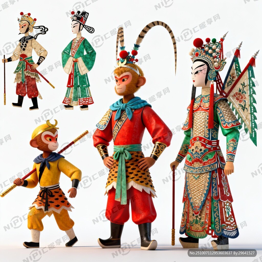 西游记 皮影戏效果 纯白色背景