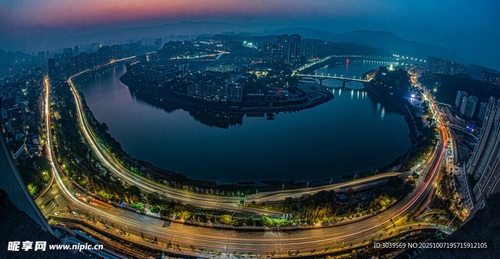 城市 湖畔 夜景 俯瞰