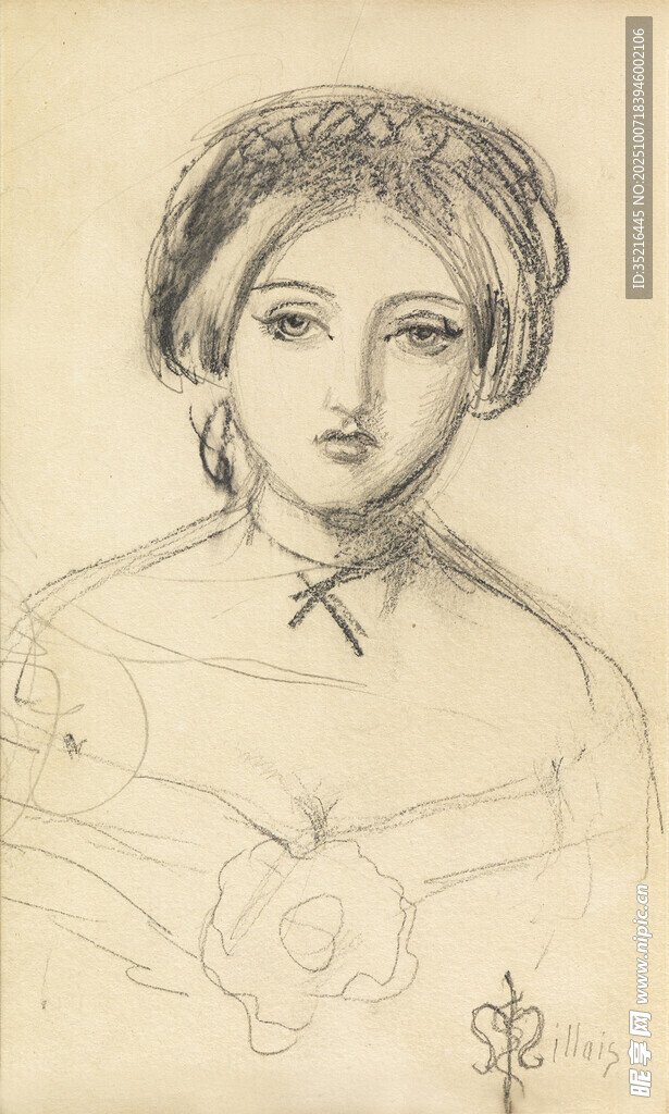 古典风格女性素描画像
