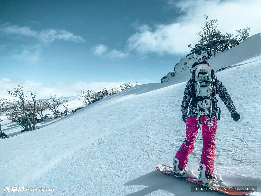 女子雪坡滑雪英姿