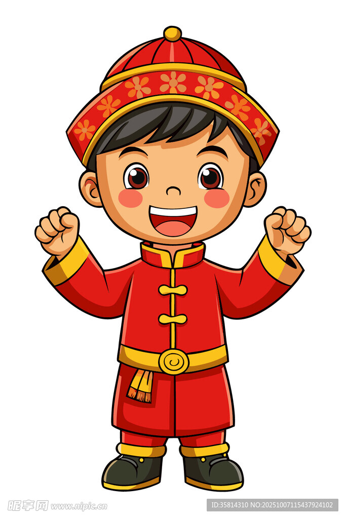 喜庆红衣孩童拜年形象