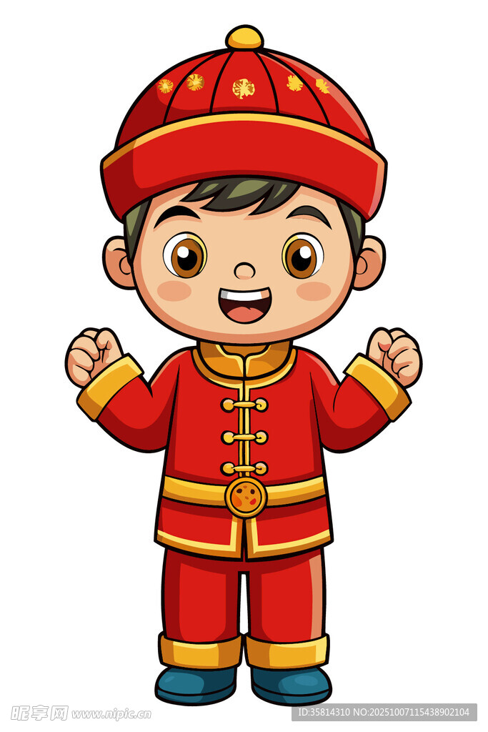 喜庆红衣中国风小男孩