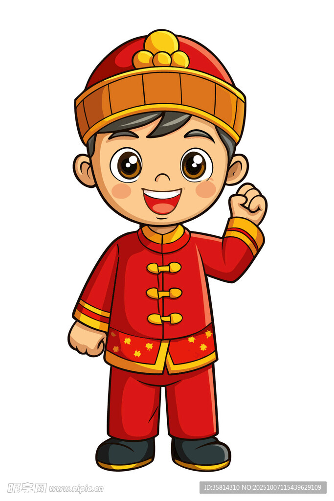 喜庆中国风红衣小男孩