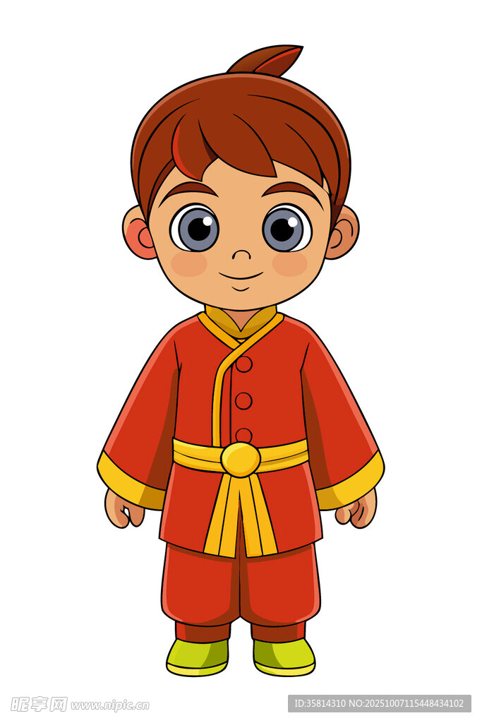 穿红衣练武术的小男孩