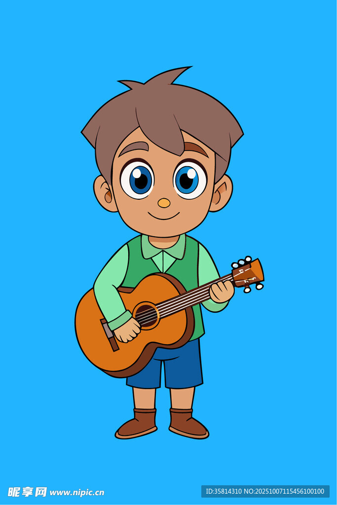 弹吉他的小男孩