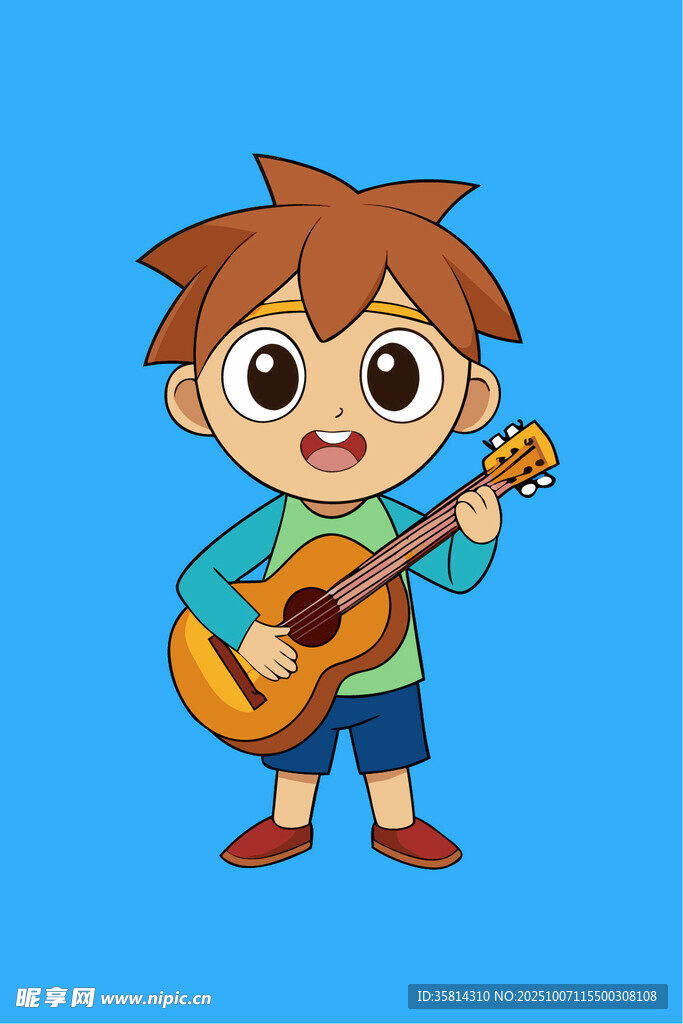 弹吉他的小男孩