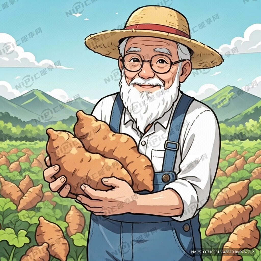 带着草帽的白胡子老爷爷农民