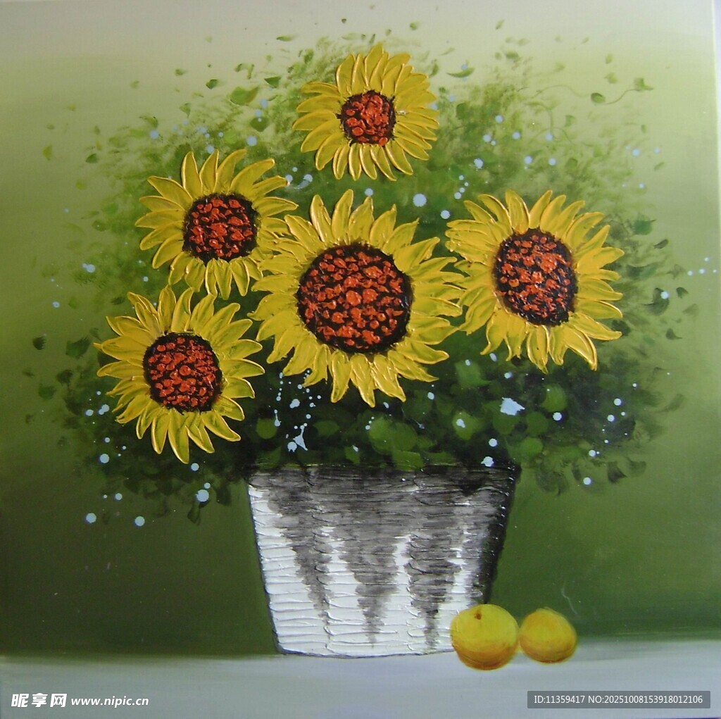 花瓶中的向日葵静物画