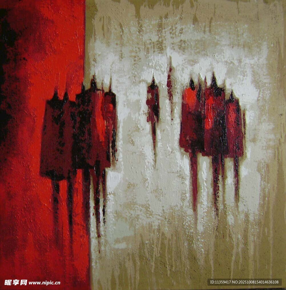 抽象红色人物群像画作