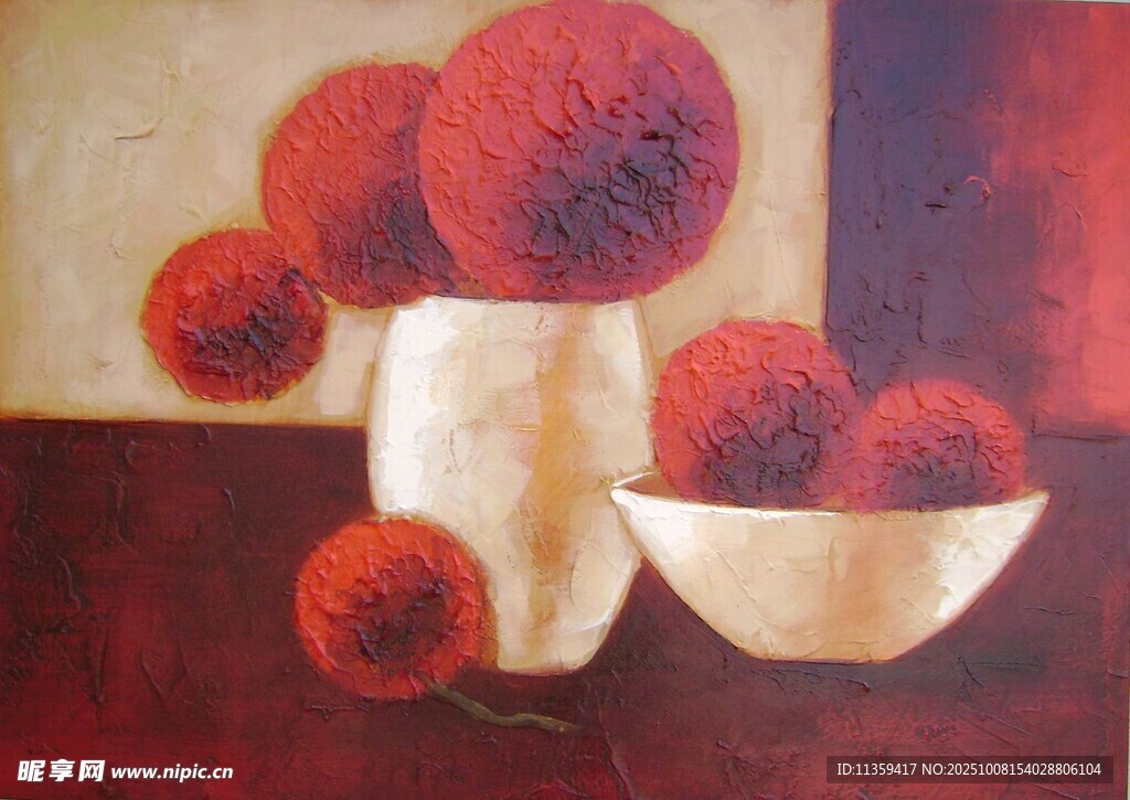 红色花卉静物油画