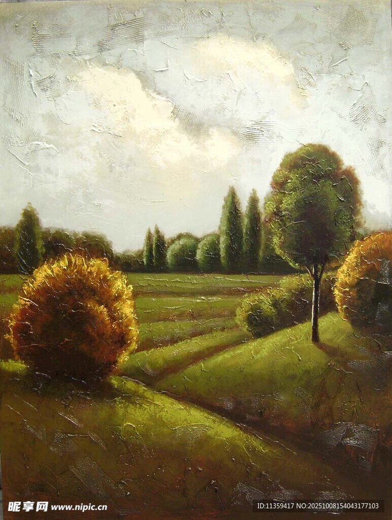 秋日田野风景油画