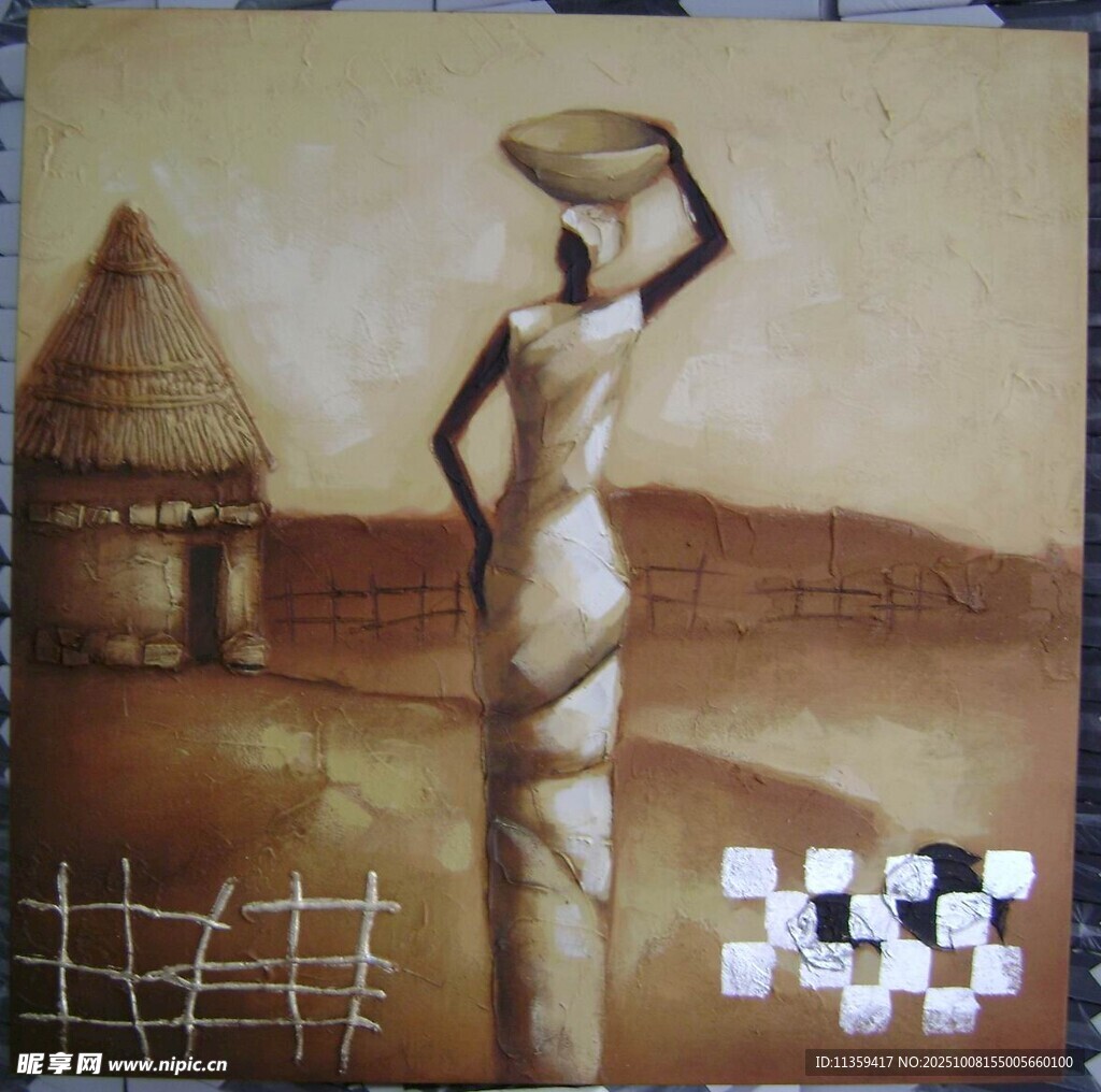 非洲风情女子与小屋画面