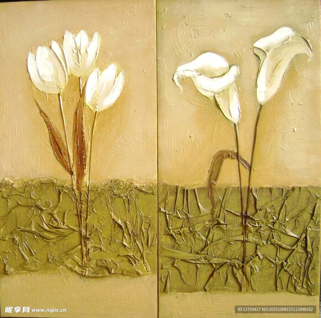 两朵白色花卉装饰画