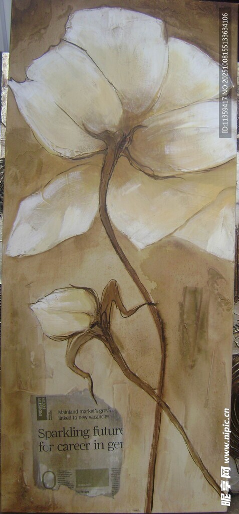 复古风白色花卉装饰画