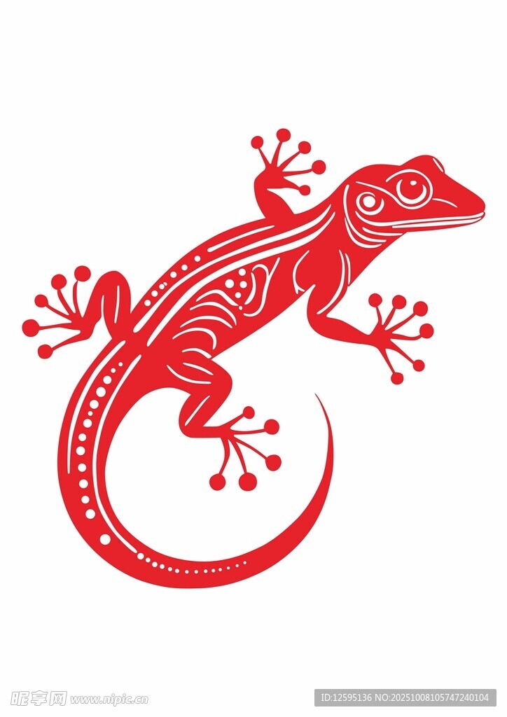 红色花纹壁虎图案设计