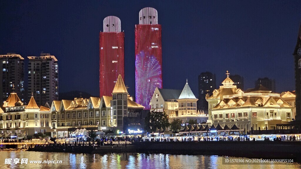 青岛夜景 璀璨城市天际线