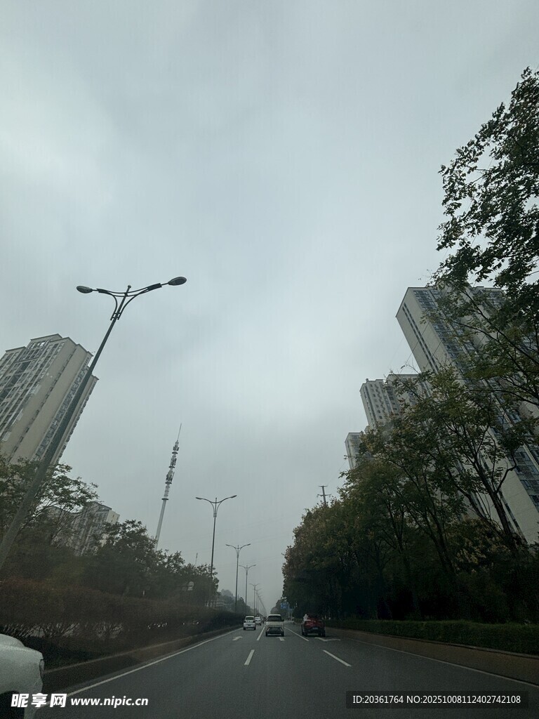雾中城市道路景象