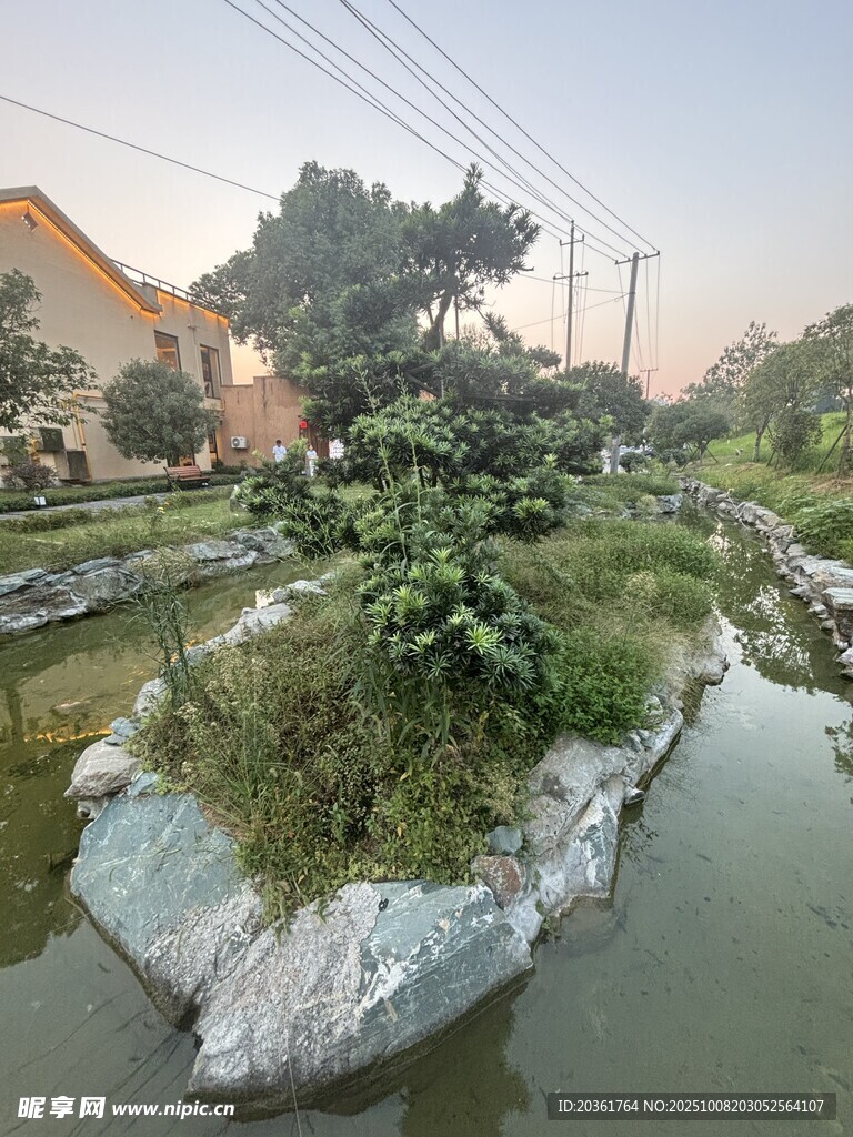 宁静溪边绿植与石景风光