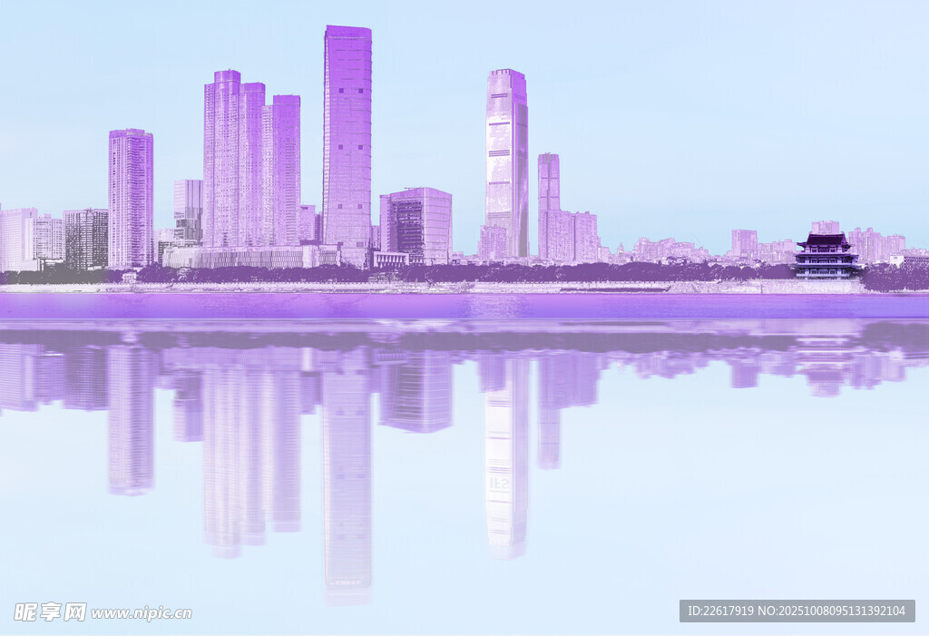 长沙天际线与水面倒影景观