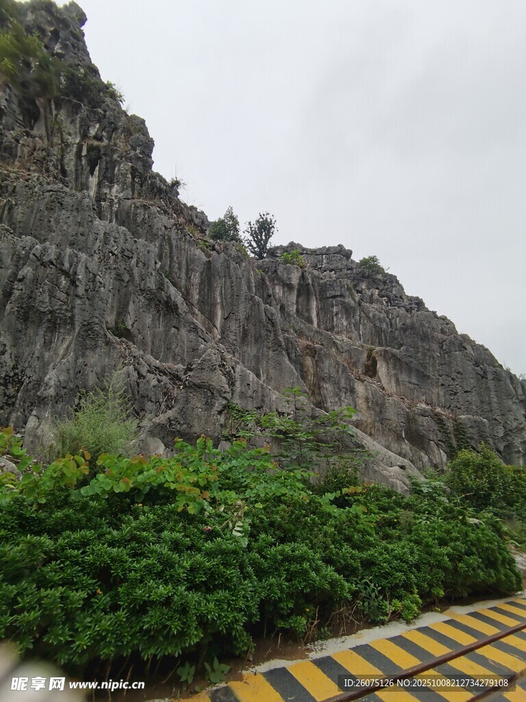 陡峭山壁旁的绿植与步道